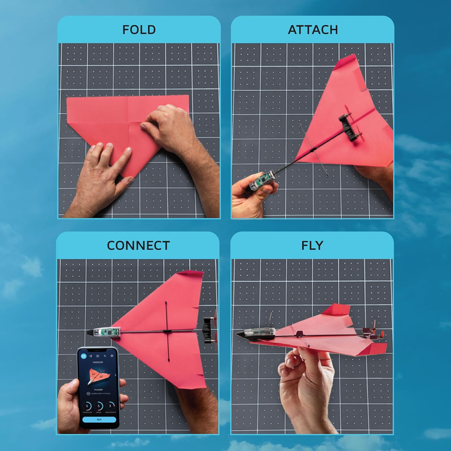 POWERUP 4.0 The Next-Generation Smartphone Controlled Paper Airplane Kit, RC Controlled. Easy to Fly with Autopilot & Gyro Stabilizer. for Hobbyists, Pilots, Tinkerers.