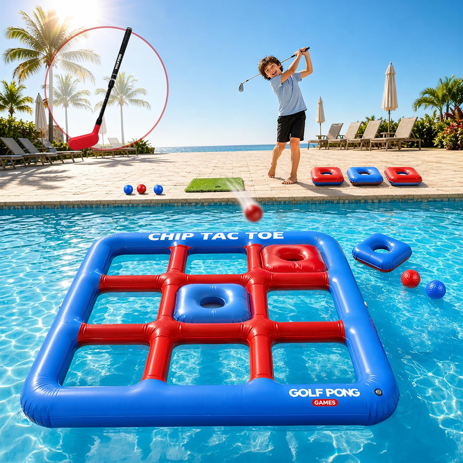 Chip Tac Toe Floating Pool Game - 4FT Inflatable Tic Tac Toe Pool Toy for Adults & Teens, Outdoor Games, Pool Party Games, Backyard Games & Yard Games