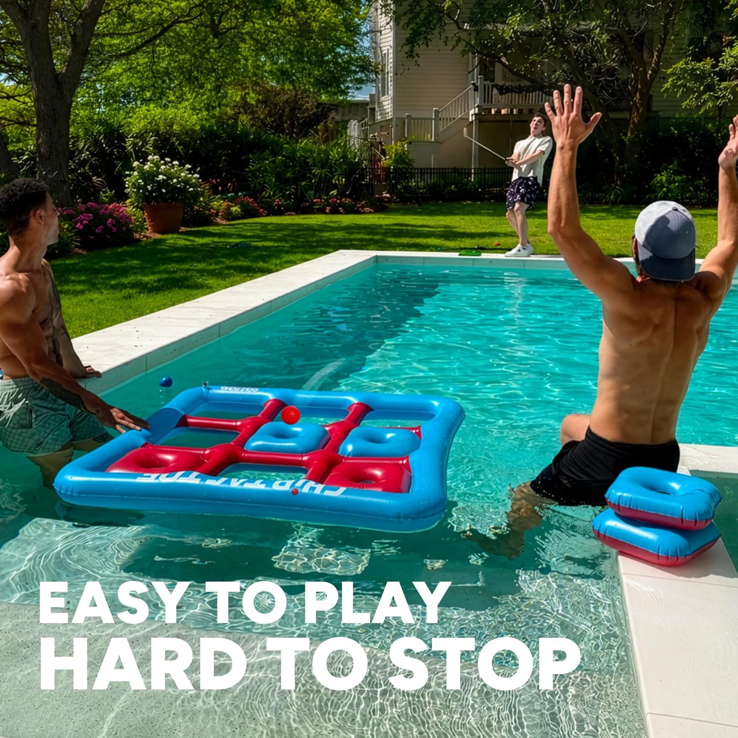 Chip Tac Toe Floating Pool Game - 4FT Inflatable Tic Tac Toe Pool Toy for Adults & Teens, Outdoor Games, Pool Party Games, Backyard Games & Yard Games
