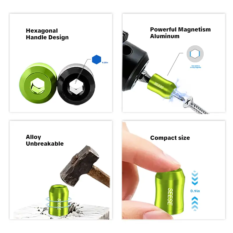 SEESE Strong Magnetic Screw Ring: 1/4 Inch/ 6.35 mm Universal Magnetic Screw Holder - Removable Magnetic Screwdriver Drill Bit Holder for Hex Screwdriver and Power Bits