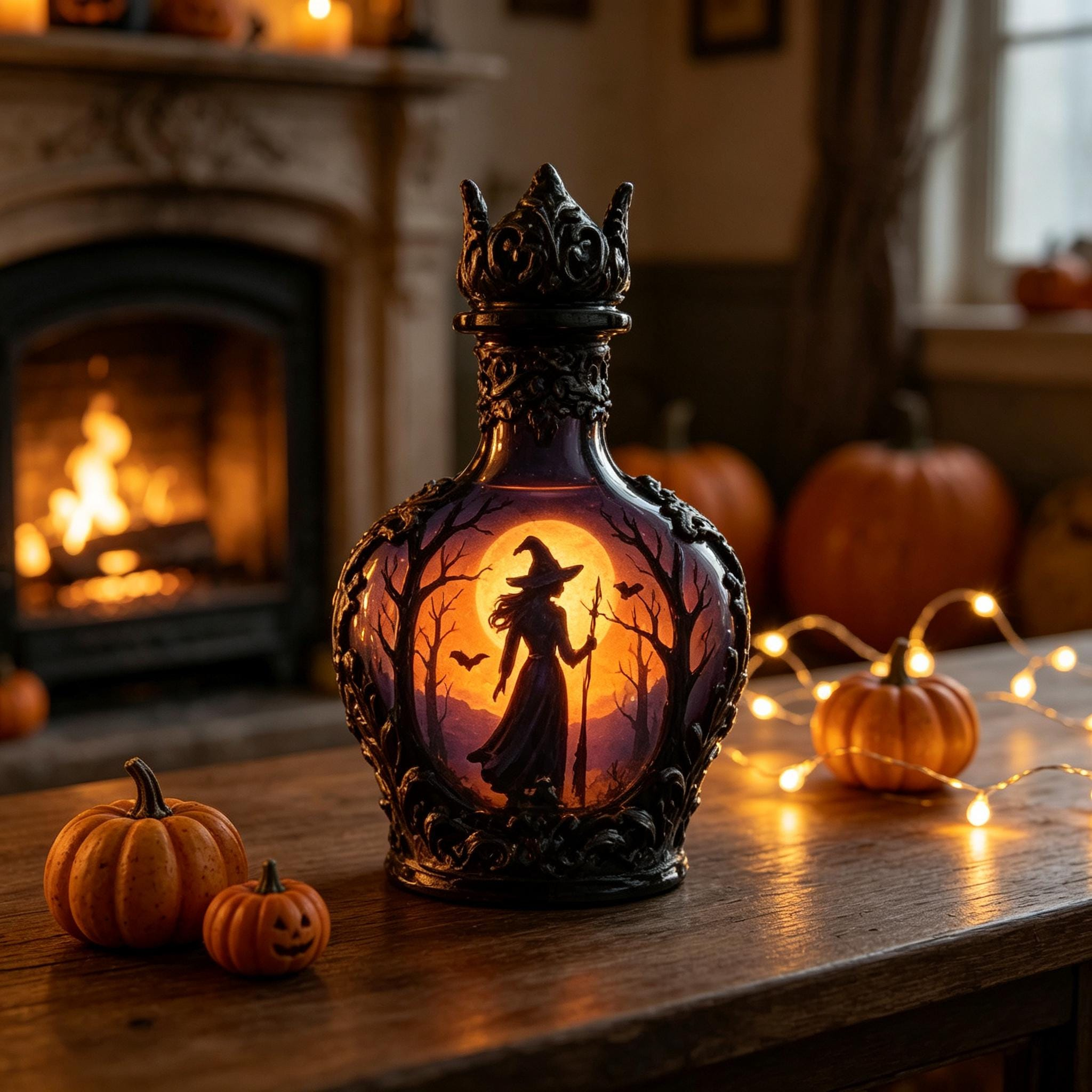 Gothic Halloween Potion Bottle Decor – Vintage Witch Glass Jar Ornament for Spooky Home Decoration