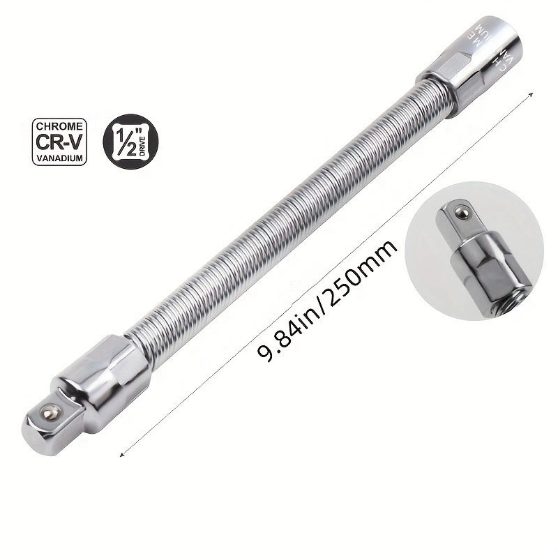 Flexible Extension Bar Set, 1/2", 3/8", 1/4" Silver Flexible Socket Wrench Extension Drive Socket Driver Handle 3Pcs