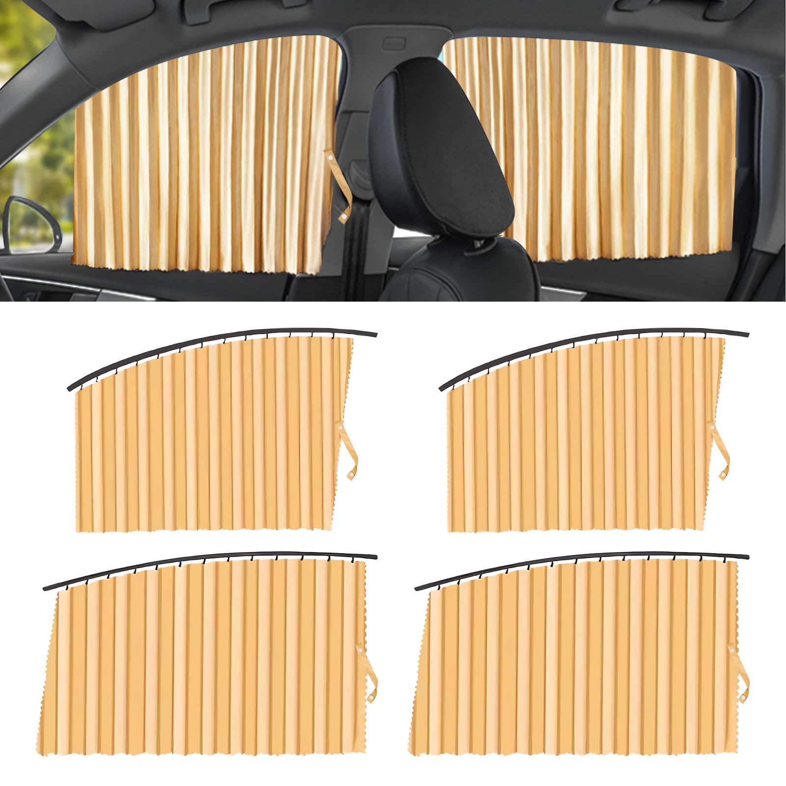 Magnetic Track Car Window Sun Shade Curtain – 4 Pack Retractable Privacy Covers for Side Windows, UV Protection & Blackout Blinds for Camping, Travel & Daily Driving