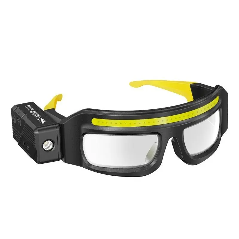 LED Glasses Rechargeable Headlight with Motion Sensor and Touch Control, 5 Modes USB C Lighted Glasses for Night Running,Camping, Fishing, Cycling, Hiking, Hands-Free Lighting (Yellow)
