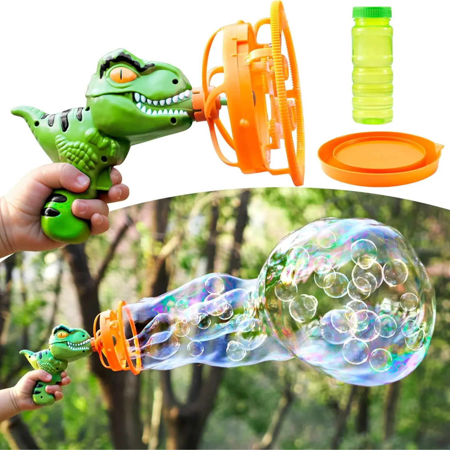 Dinosaur Bubble Gun Blower Toy, Bubble Machine with Solution Refill, Outdoor Toy for Kids, Boys, Girl, Party, Summer,Outdoor, Birthday