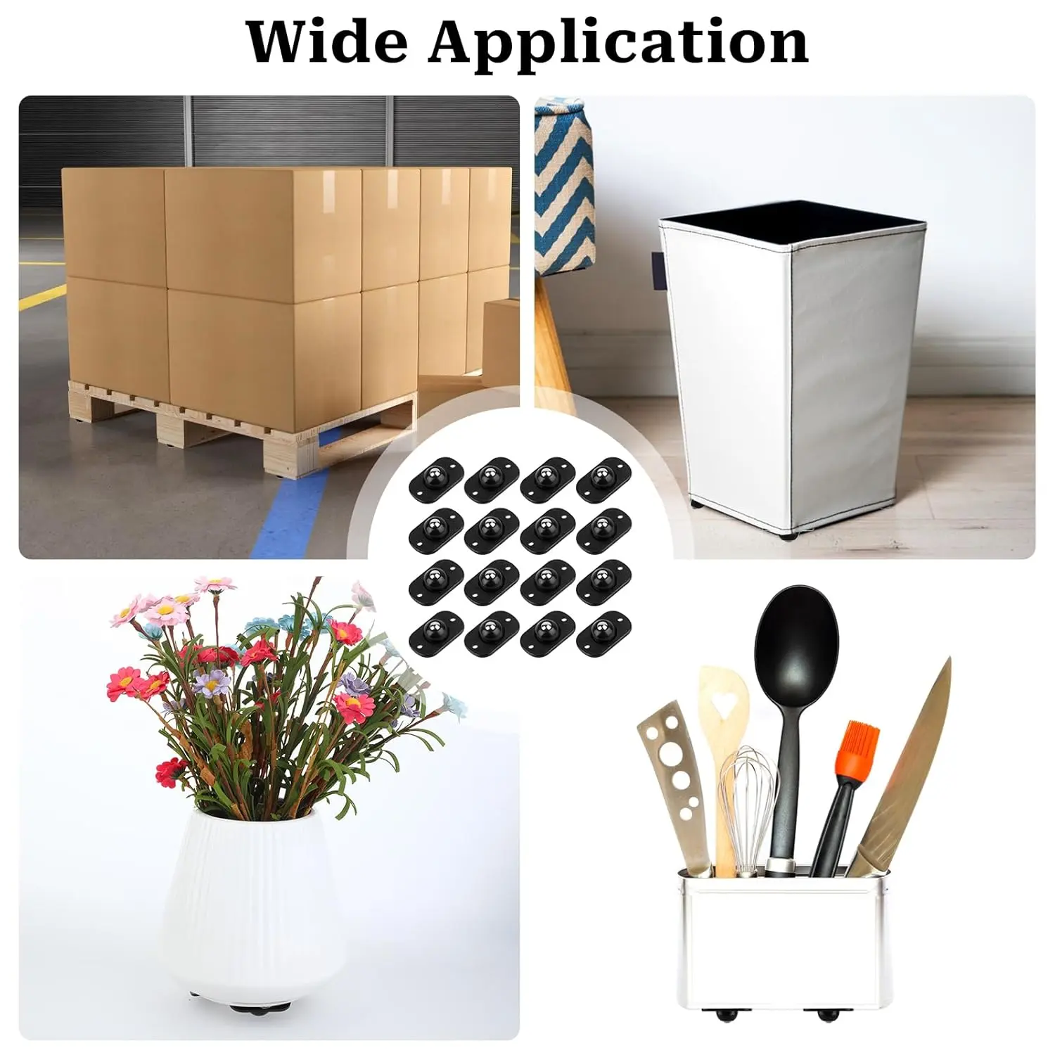 16 Pcs Self Adhesive Mini Caster Wheels 360° Swivel Mini Appliance Rollers Smooth Rotation Appliance Ball Sliders Universal Wheel Transfers for Storage Box Small Furniture Kitchen Appliances