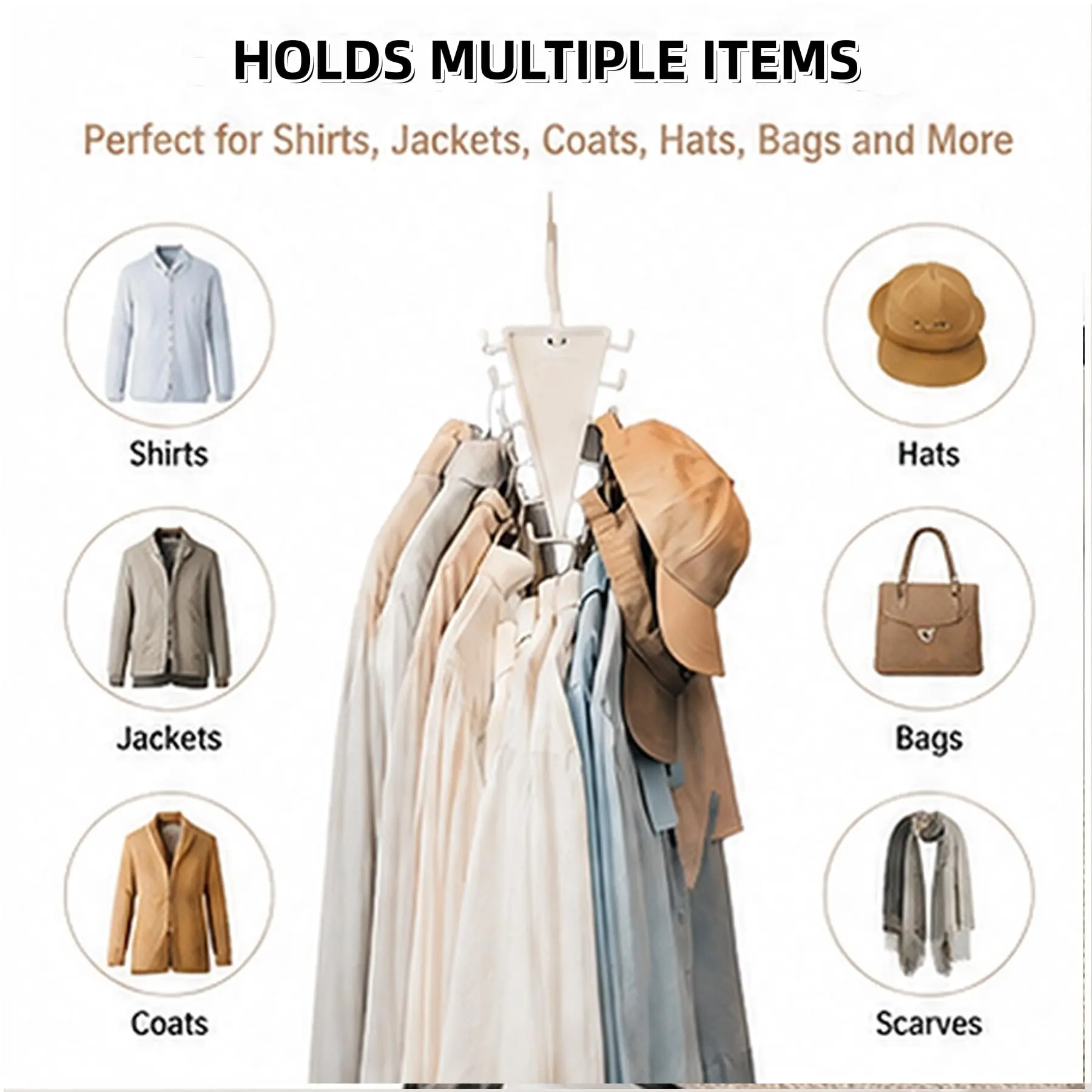 V Shaped Double-Sided Closet Organizer Hanger, 360° Rotatable Space Saving Clothes Hanger Organizer, Multi-Layer Vertical Storage Rack with 12 Hooks