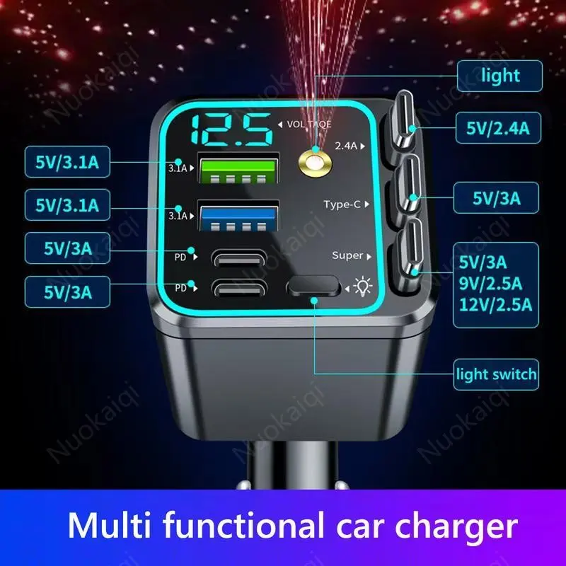 Ultimate Power Station for Phone, Pad & Laptop,Car Charger: Starry LED,Atmosphere Lamp,1-Click Galaxy Projector,Star Projector Tangle-Free Retractable Cables & Super Fast Charge,PD20W,USB-A 65W,All 120W Max,Power Hub