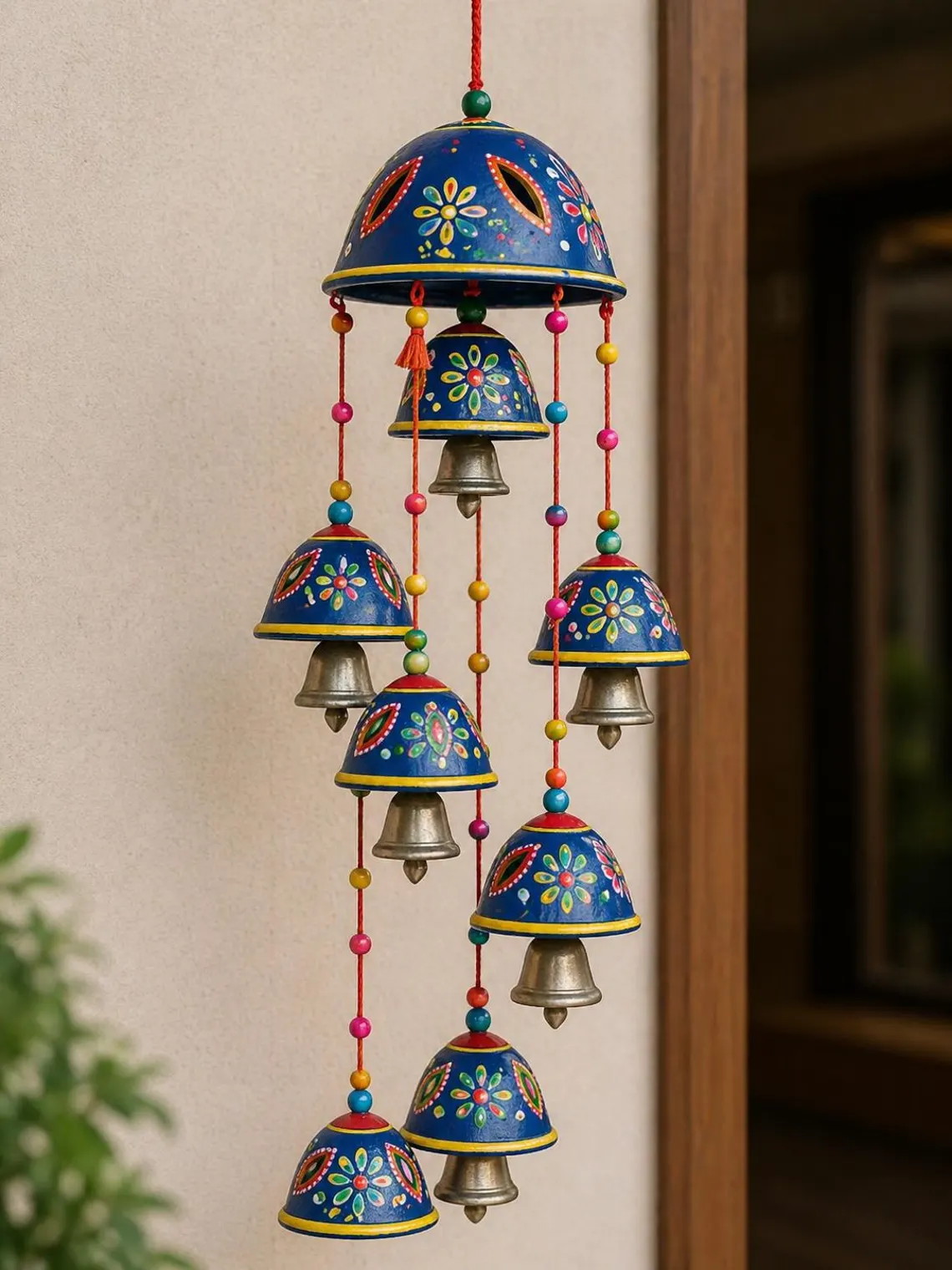Handcrafted Blue Terracotta Wind Chime - Decorative Hanging Bells for Home & Garden