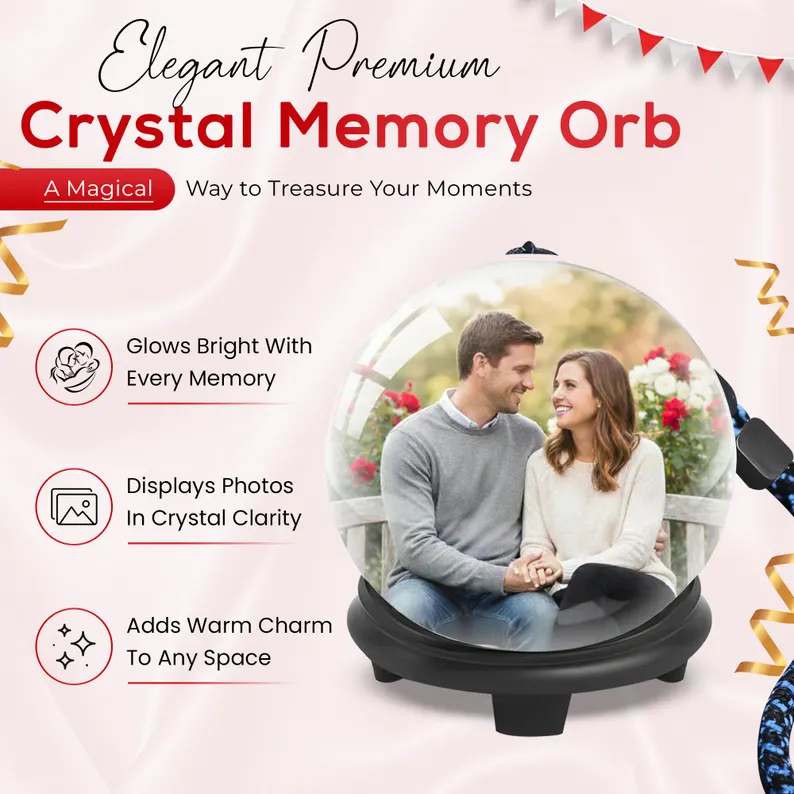🔥Free Shipping - Digital Memory Orb Ball - 2.7" Crystal Memory Sphere Lamp with Video & Photo | Personalized Digital Gift | USB Video Ornament Ball (White)