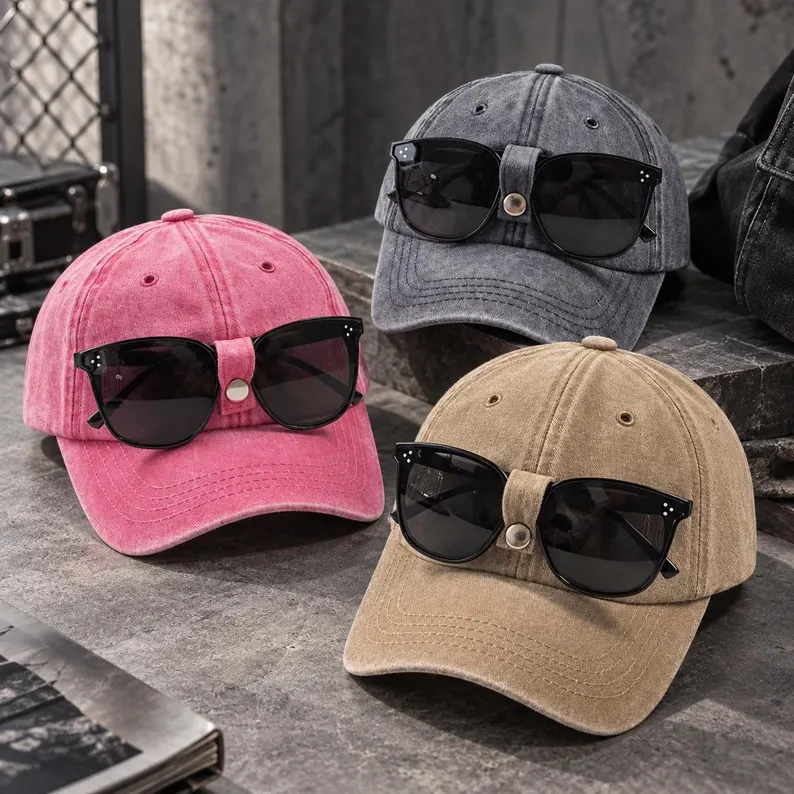 Sunglasses Holder Baseball Cap, Cute Cat Ear Hat, Washed Vintage Cap, Hands Free Eyewear Holder, Fun Gift
