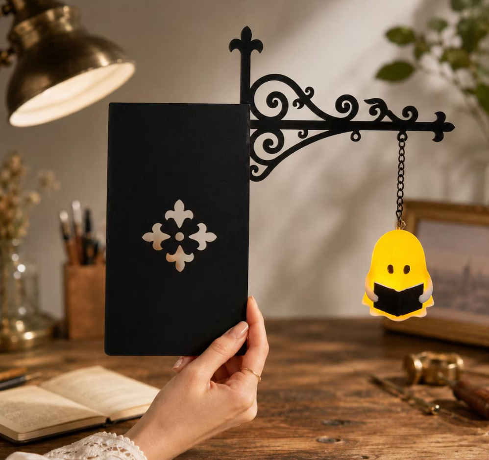 Gothic Bookshelf Lamp, Book Lover Gift, Hanging Lantern or Ghost Light, Cozy Reading Nook Shelf Decor