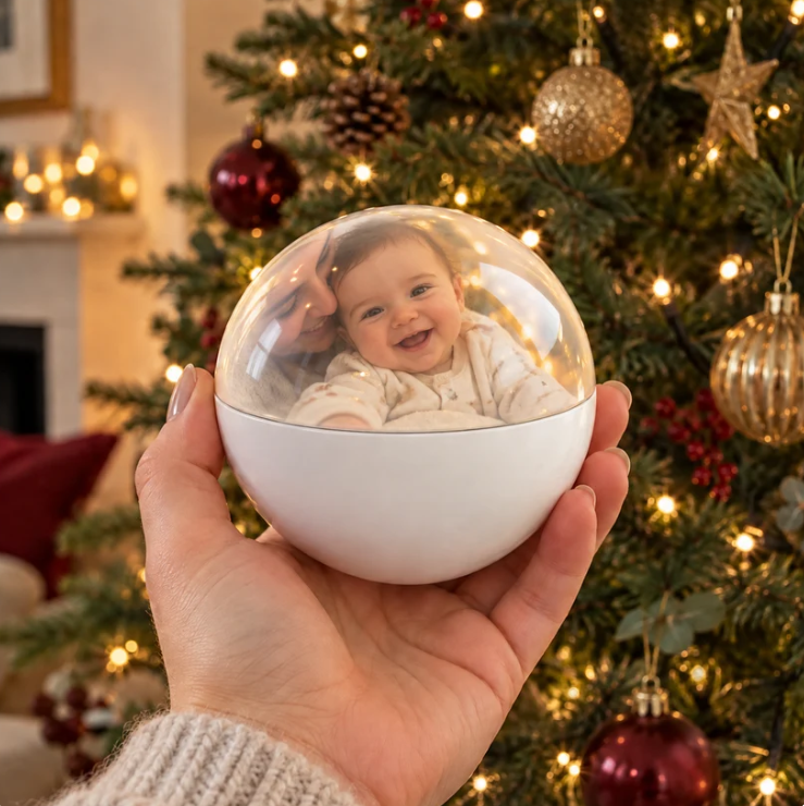 🔥Free Shipping - Digital Memory Orb Ball - 2.7" Crystal Memory Sphere Lamp with Video & Photo | Personalized Digital Gift | USB Video Ornament Ball (White)
