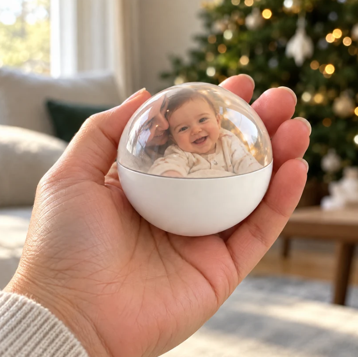 🔥Free Shipping - Digital Memory Orb Ball - 2.7" Crystal Memory Sphere Lamp with Video & Photo | Personalized Digital Gift | USB Video Ornament Ball (White)