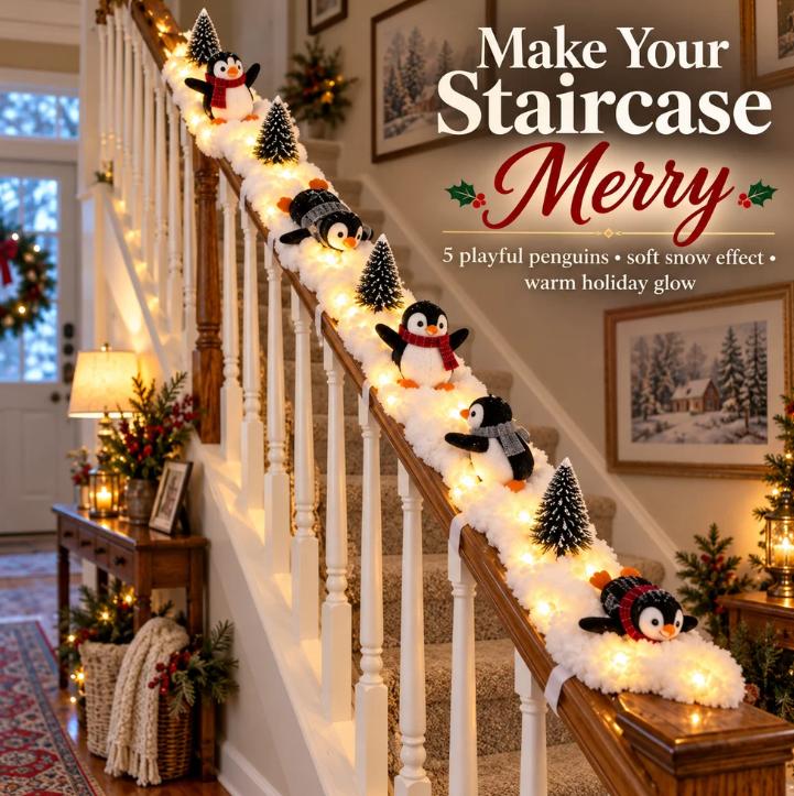 Homeandhappen - Penguin Christmas Stair Snow Decoration