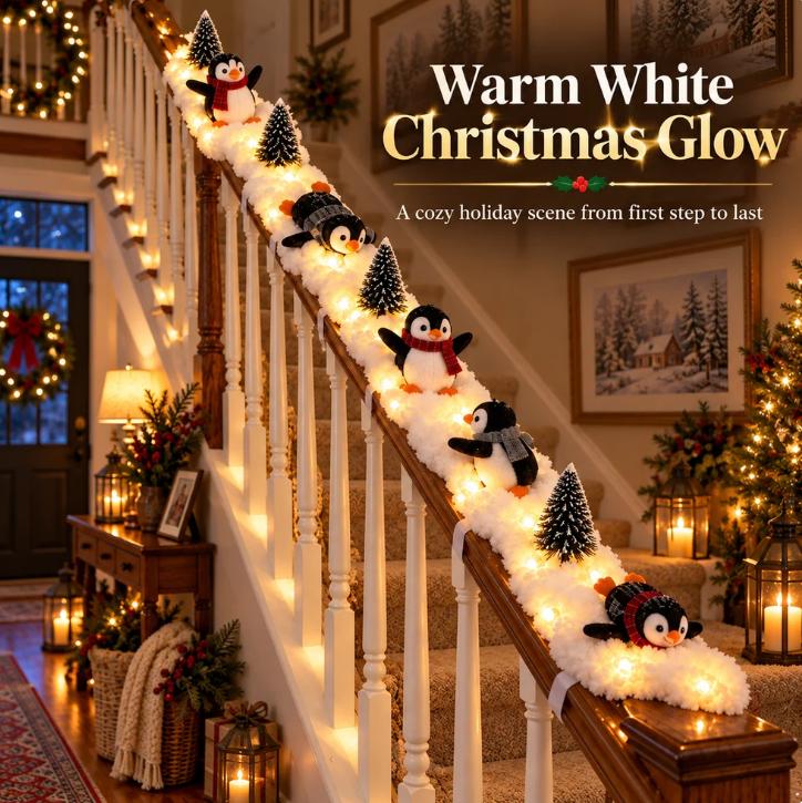 Homeandhappen - Penguin Christmas Stair Snow Decoration