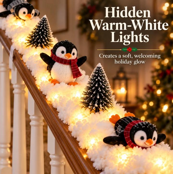 Homeandhappen - Penguin Christmas Stair Snow Decoration