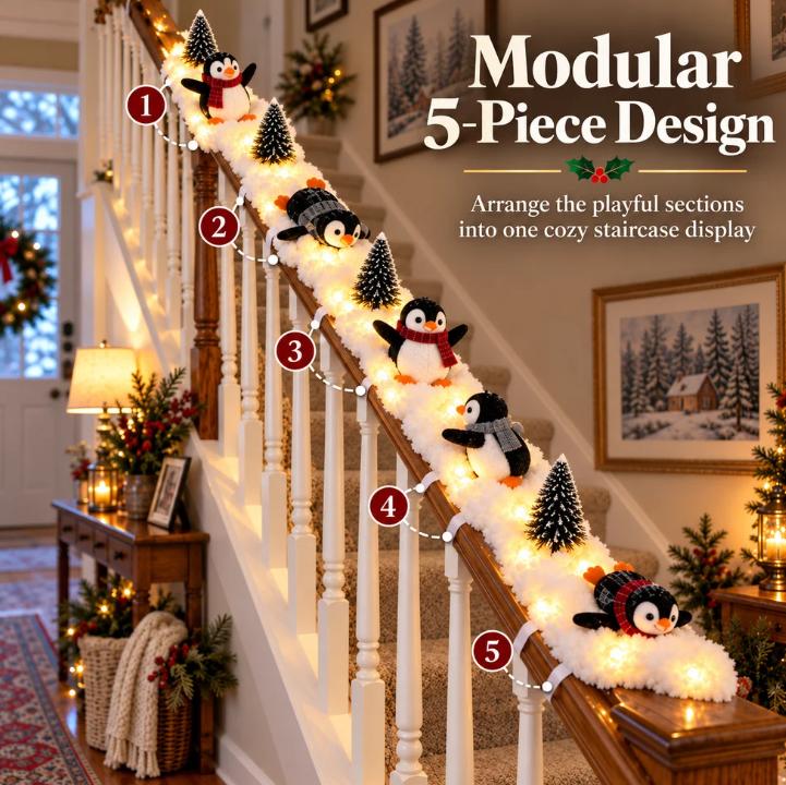 Homeandhappen - Penguin Christmas Stair Snow Decoration
