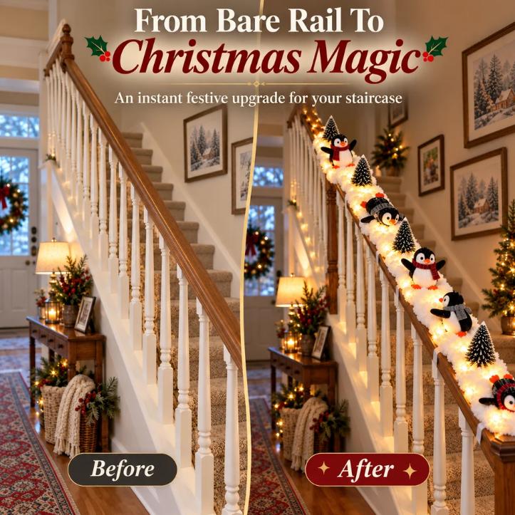 Homeandhappen - Penguin Christmas Stair Snow Decoration