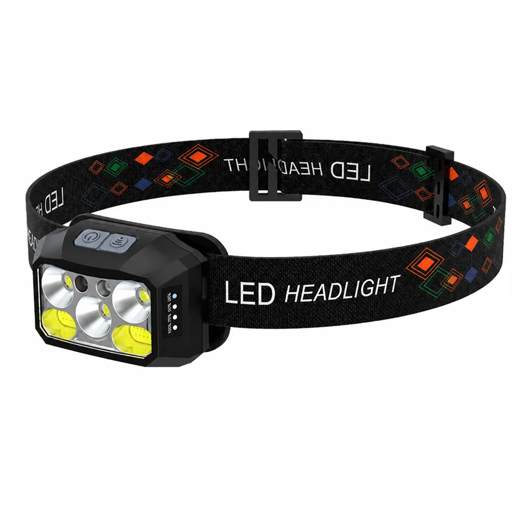 350LM 6-Mode Headlamp - XPG x 3 plus COB x 2, 1200mAh, Type-C, Black
