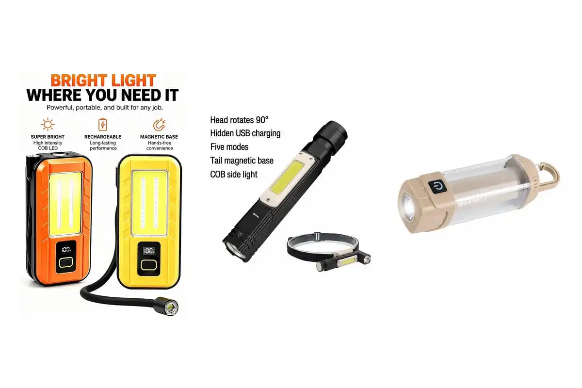 Pro Work Light Trio — Hose Light + Foldable COB + P50 Bracket Light