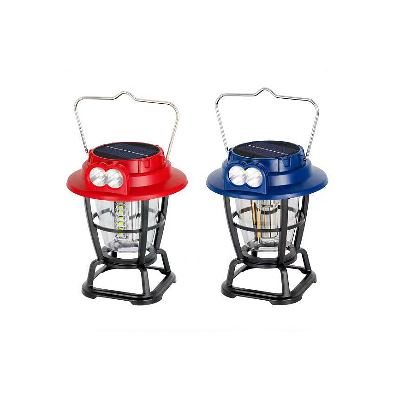 Solar powered camping lantern with handle
