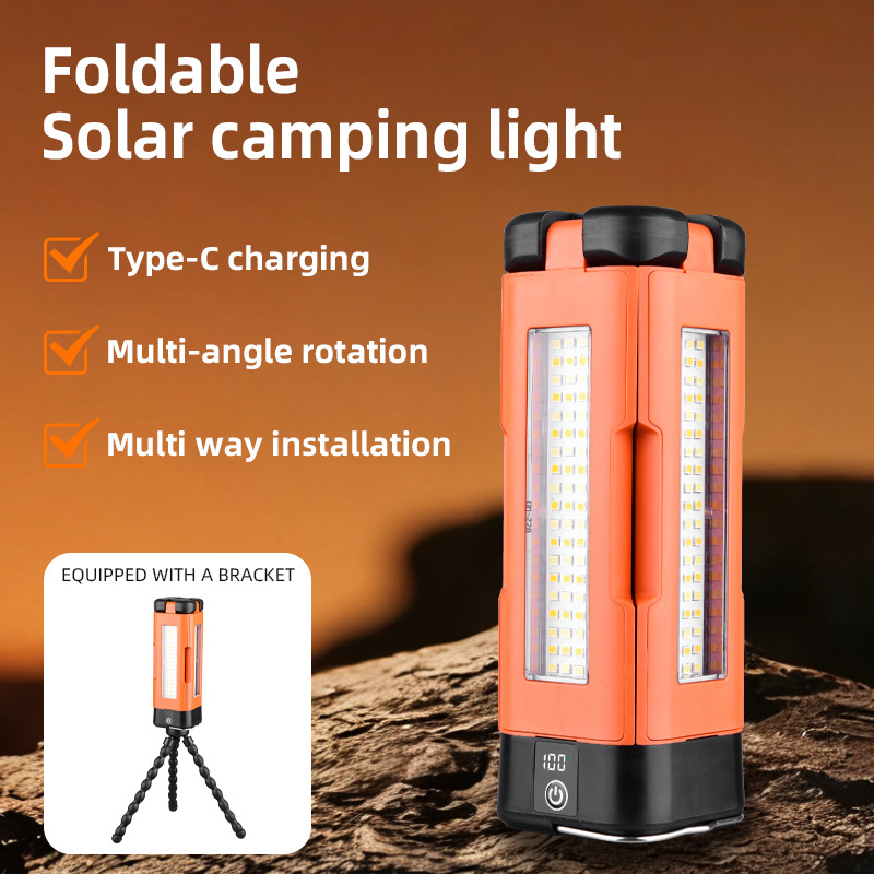 Torida Solar 4-Panel Folding Camping Lantern with Digital Display - USB Rechargeable Emergency Light