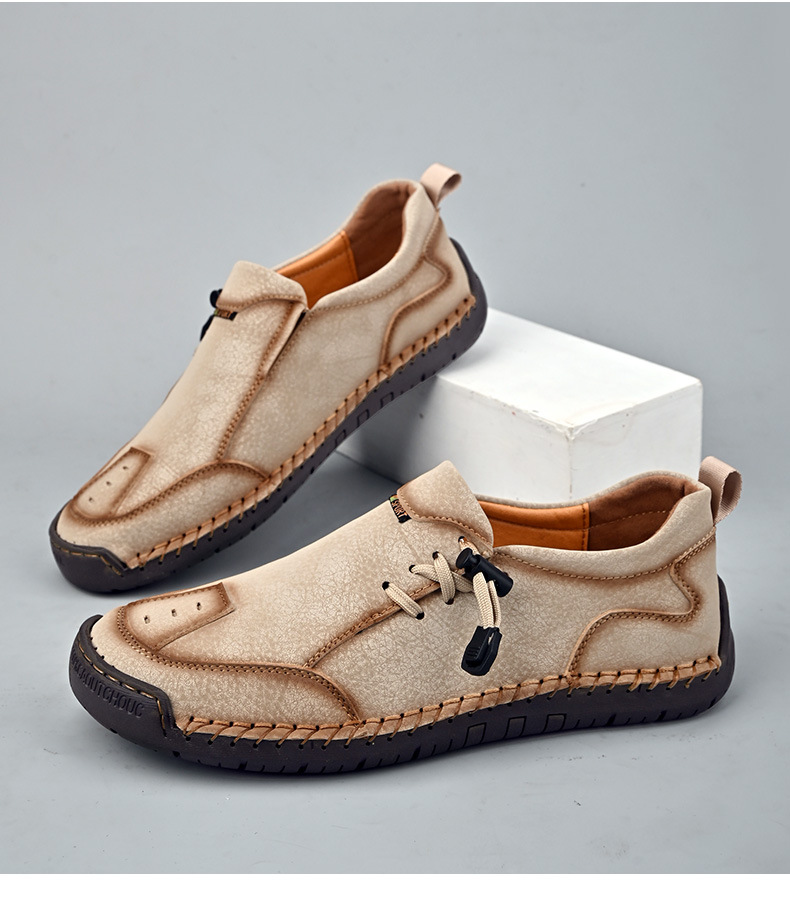 Herren Handgenähter Leder‑Freizeitschuh | Bequemer Slipper‑Stil, rutschfeste Gummisohle, Retro‑Alltagsschuhe für Männer, Gr.38‑48