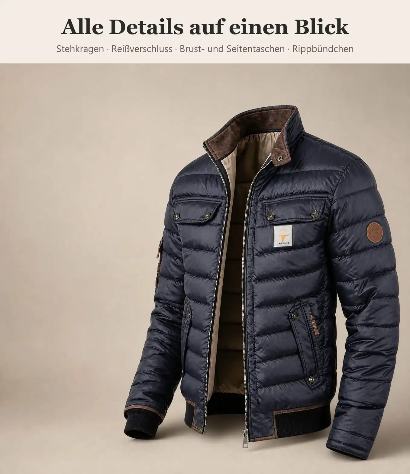 Alle Details der Herren Übergangsjacke auf einen Blick