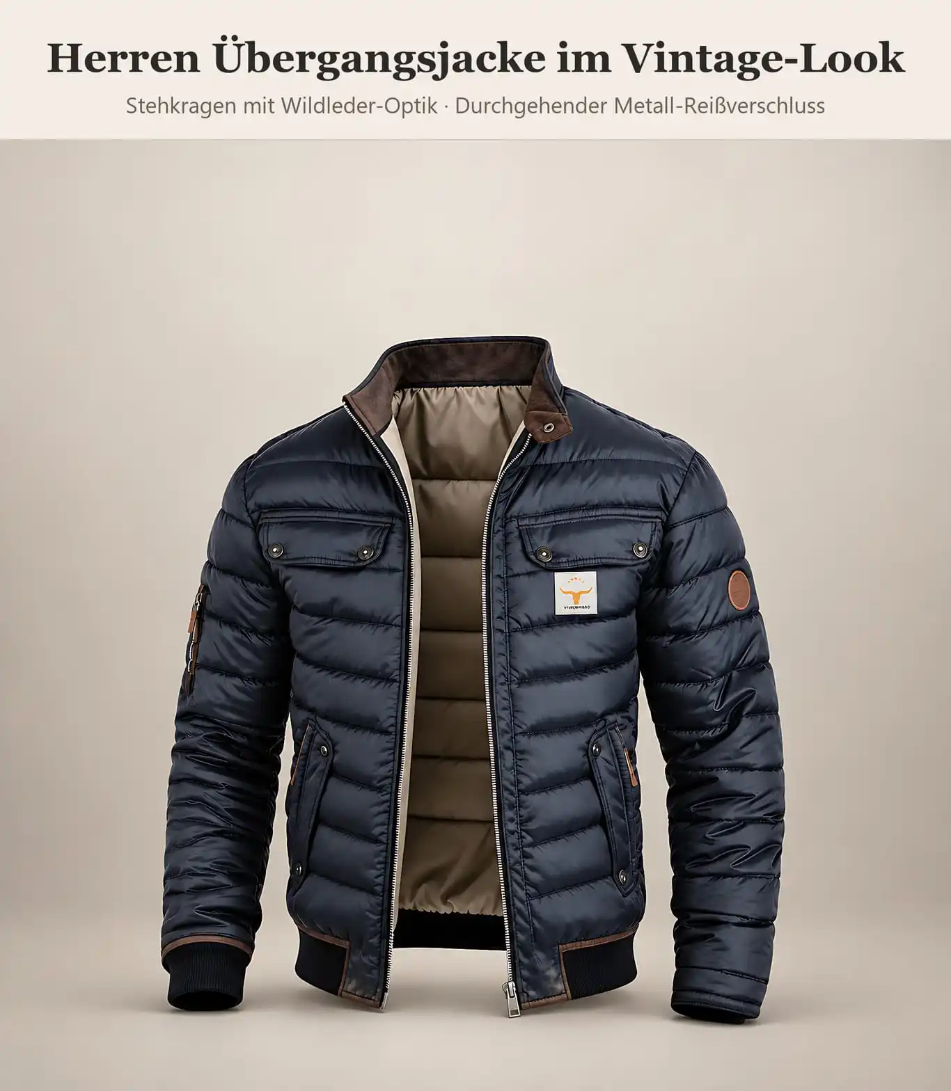 Herren Übergangsjacke im Vintage-Look – Stehkragen mit Wildleder-Optik