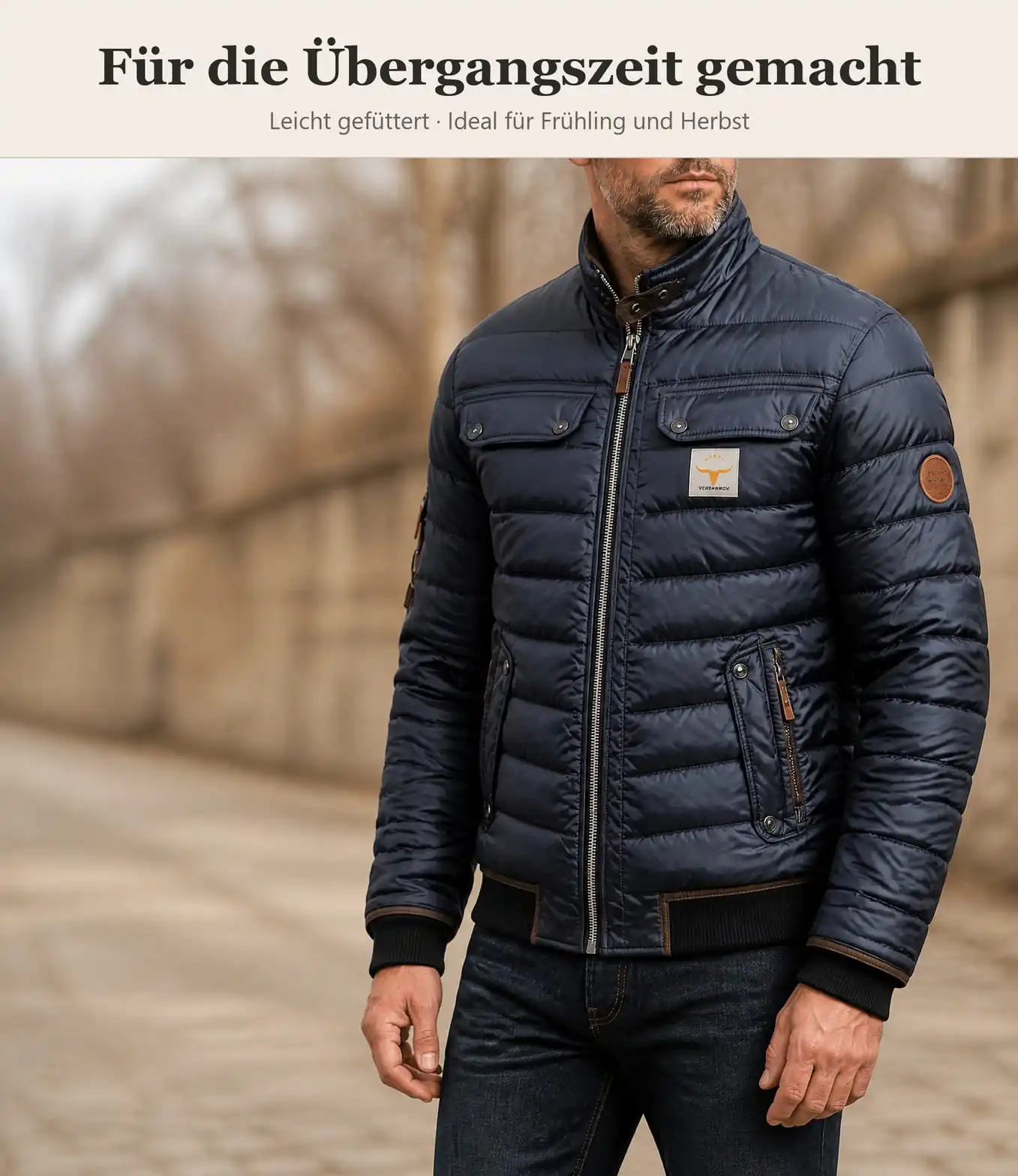 Herren Übergangsjacke im Vintage-Look am Model in der Übergangszeit