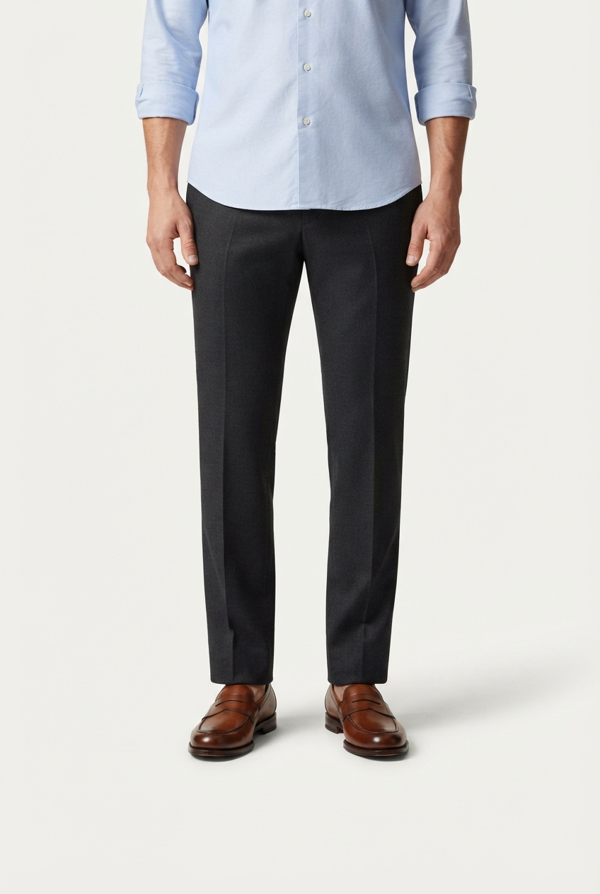 Minimalist men's saddlebrown penny loafers on model