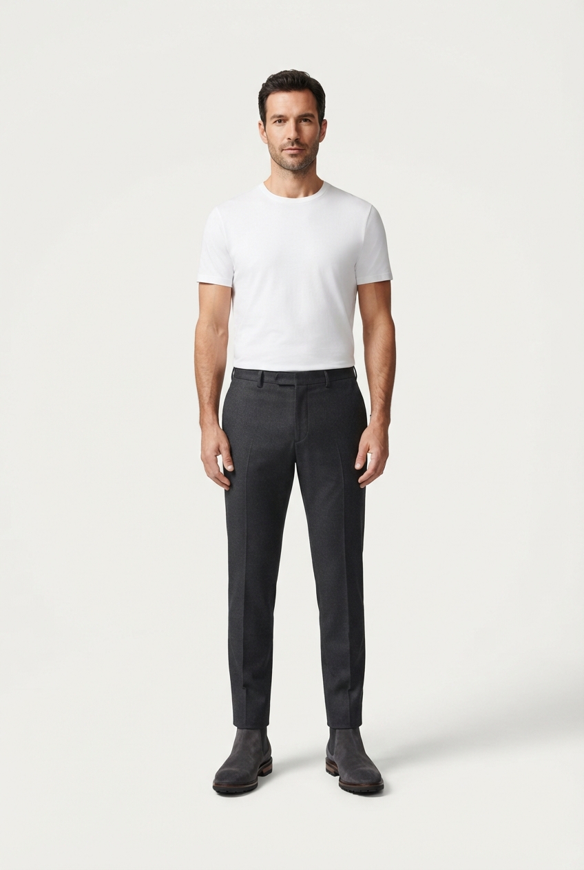 Minimalist men's darkgray Chelsea boots on model