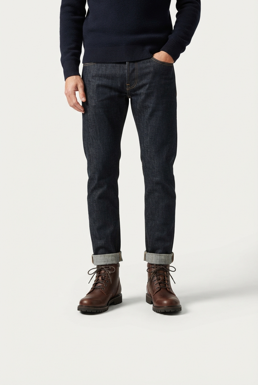 Minimalist men's brown ankle boots on model