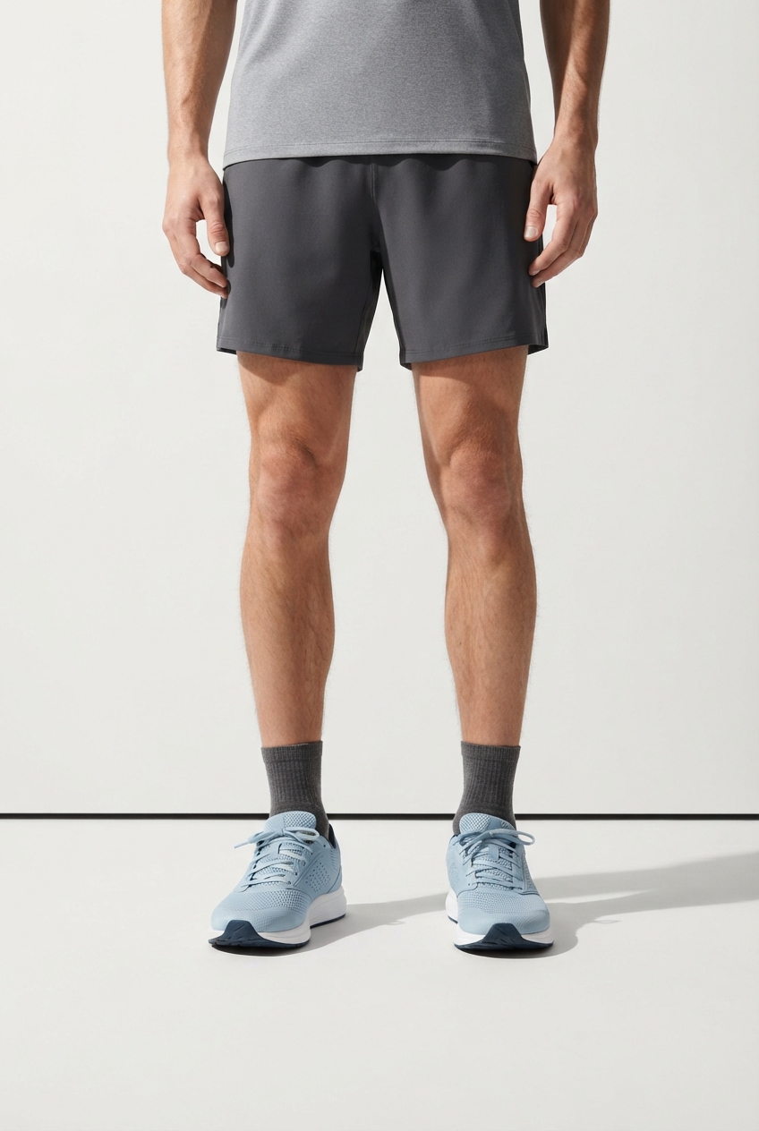 Minimalist men's lightblue mesh running sneakers on model