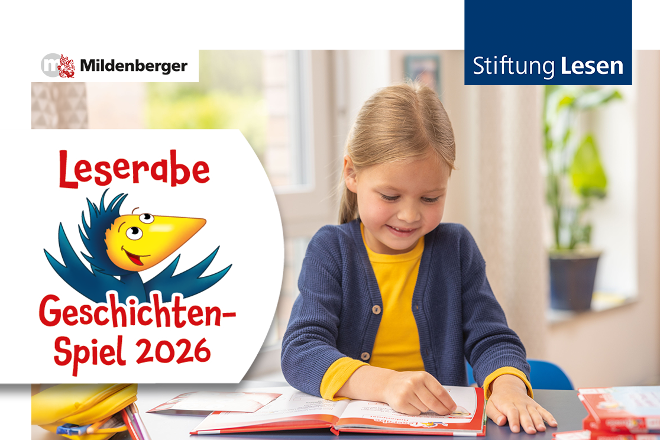 M&auml;dchen liest Buch, Leserabe Geschichten-Spiel