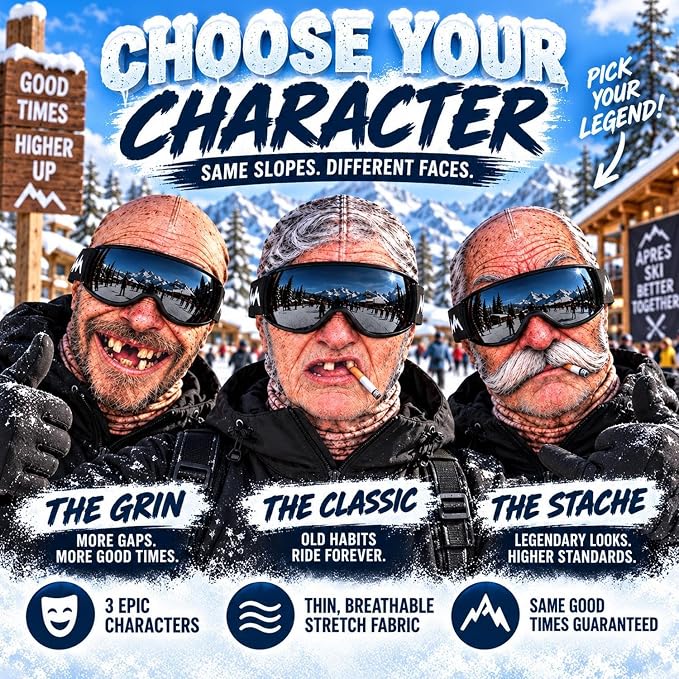 😂Funny Old Man Ski Mask – Hilarious Grandpa Face Cover for Winter & Ski Trips