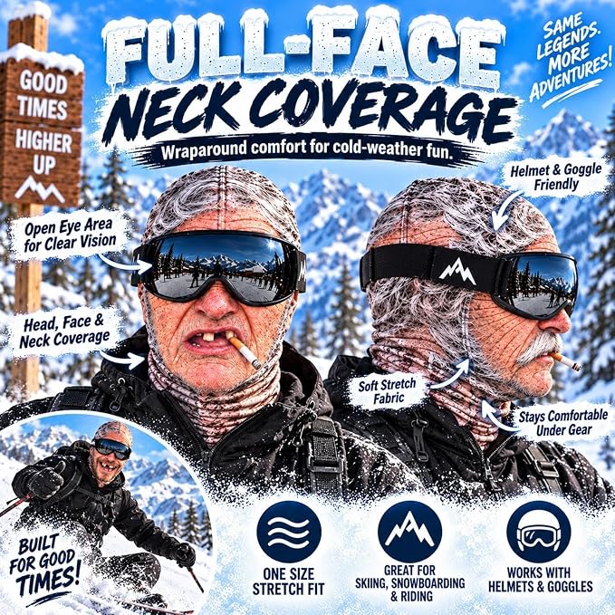 😂Funny Old Man Ski Mask – Hilarious Grandpa Face Cover for Winter & Ski Trips