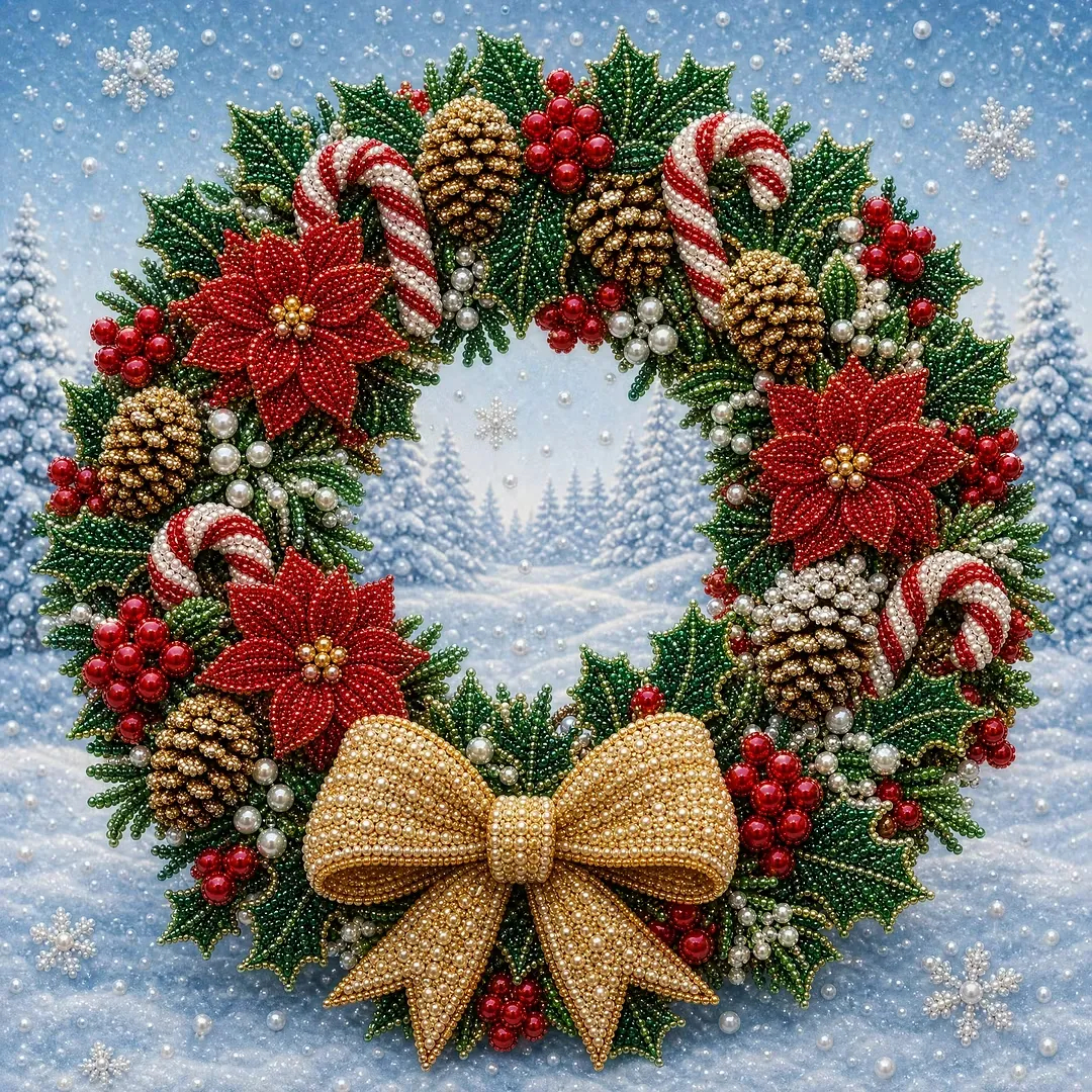 Christmas Pearl Diamond Art Kit – Cozy DIY 3D Beaded Holiday Artwork with Display Frame