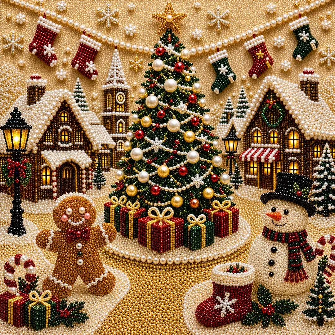 Christmas Pearl Diamond Art Kit – Cozy DIY 3D Beaded Holiday Artwork with Display Frame
