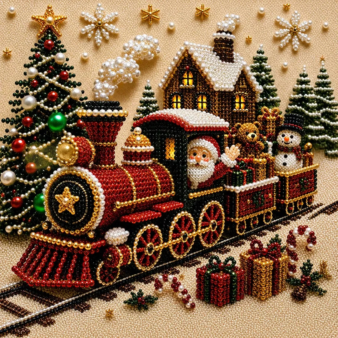 Christmas Pearl Diamond Art Kit – Cozy DIY 3D Beaded Holiday Artwork with Display Frame