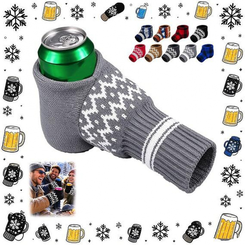 Winter Beer Mittens with Built-In Drink Holder – Cozy Knit Beer Holding Gloves, Funny Christmas Gift for Beer Lovers & Outdoor Parties