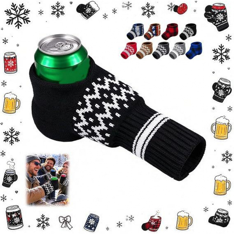 Winter Beer Mittens with Built-In Drink Holder – Cozy Knit Beer Holding Gloves, Funny Christmas Gift for Beer Lovers & Outdoor Parties
