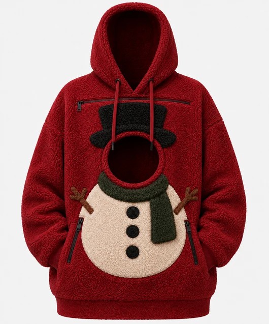 Christmas Cat Pouch Hoodie – Cozy Snowman Pullover for Pet Lovers