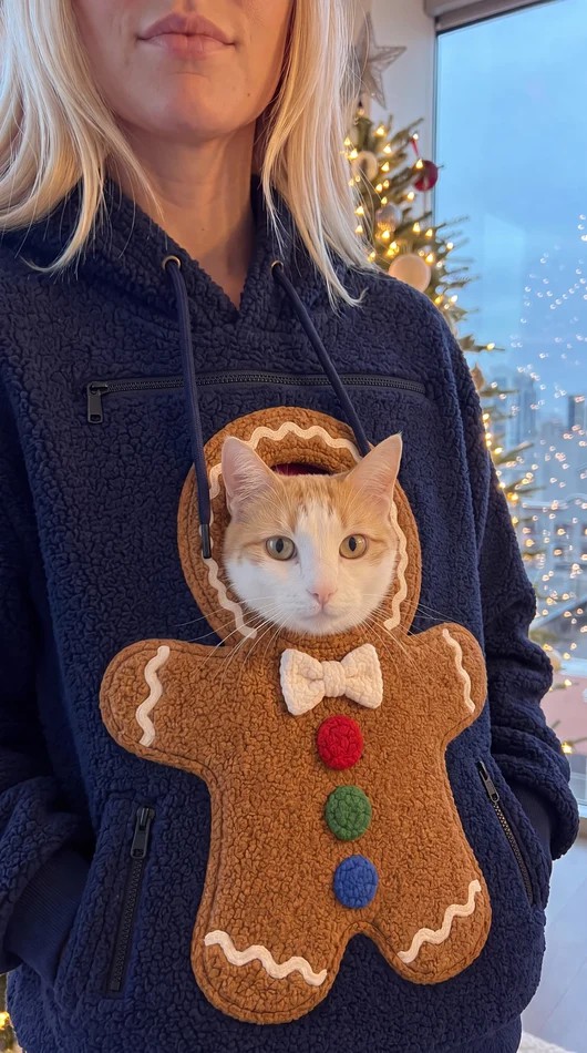 Christmas Cat Pouch Hoodie – Cozy Snowman Pullover for Pet Lovers