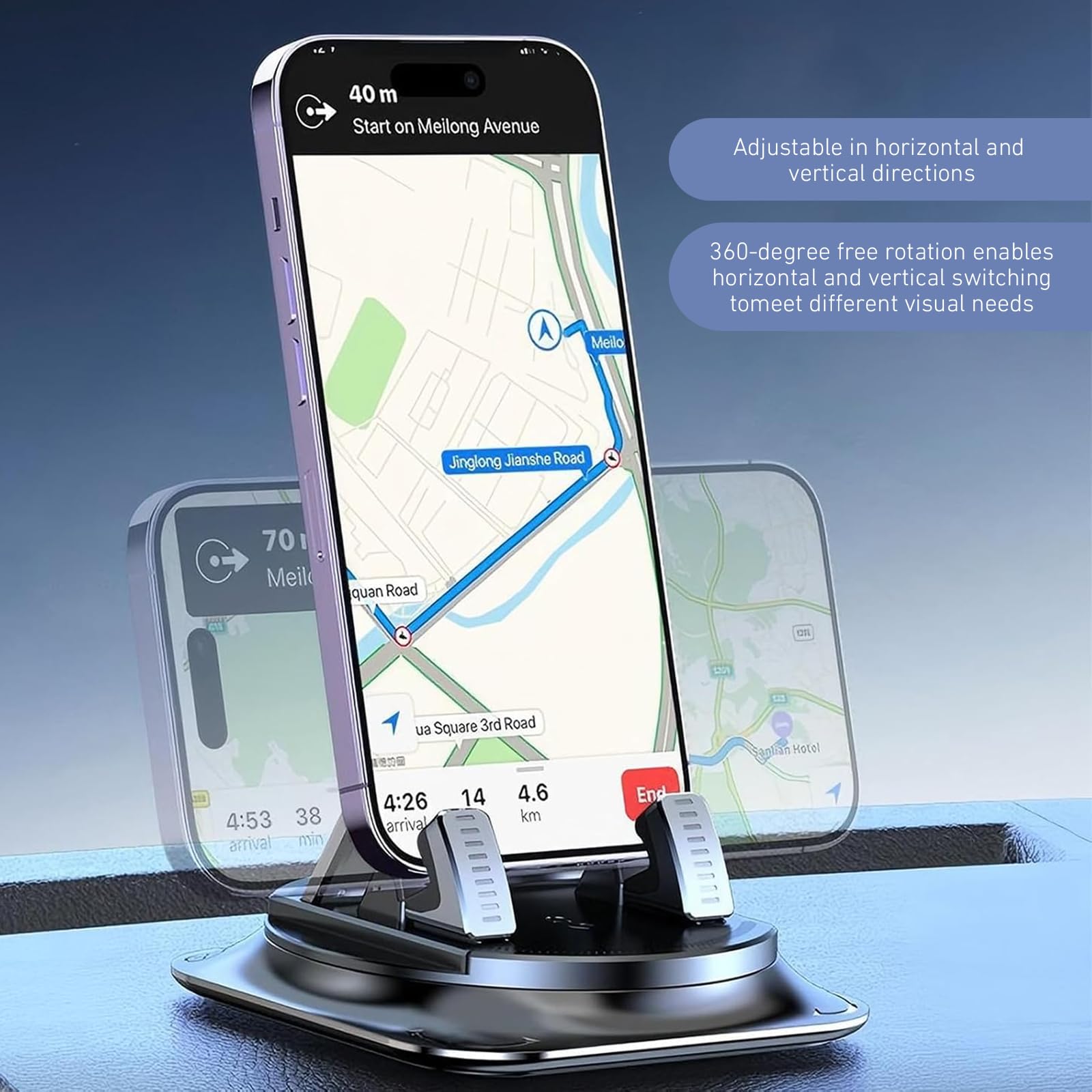 360° Rotating Car Phone Holder – Anti-Slip Dashboard Mount with Double-Layer Pad for GPS Navigation