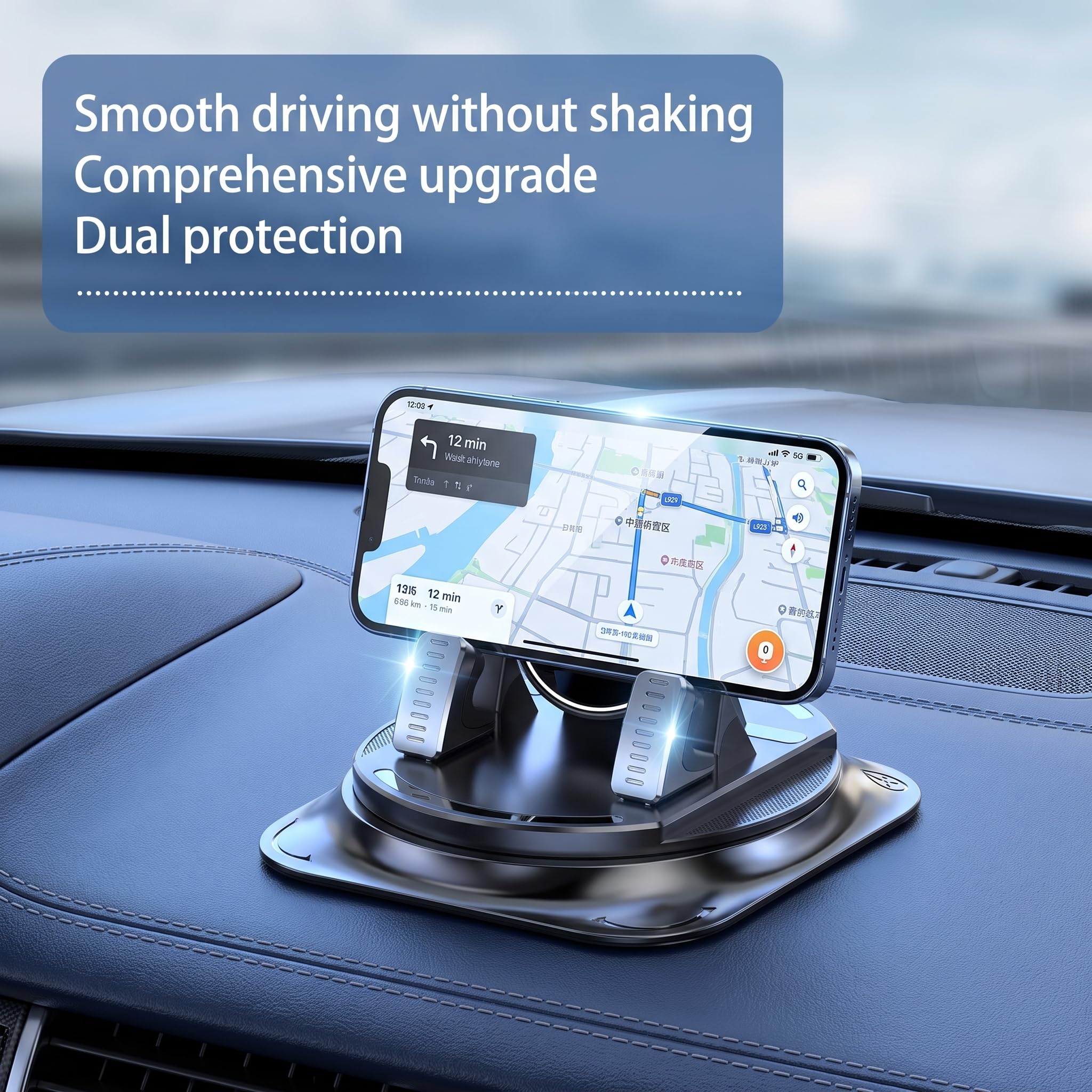 360° Rotating Car Phone Holder – Anti-Slip Dashboard Mount with Double-Layer Pad for GPS Navigation