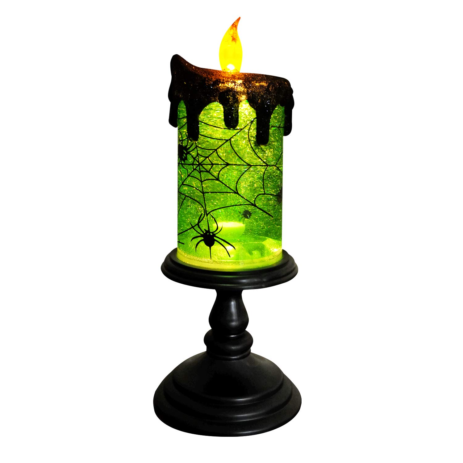 Halloween Spider Snow Globe Candle Lamp – Spooky LED Tornado Glitter Light with Timer, Battery Operated Halloween Decoration