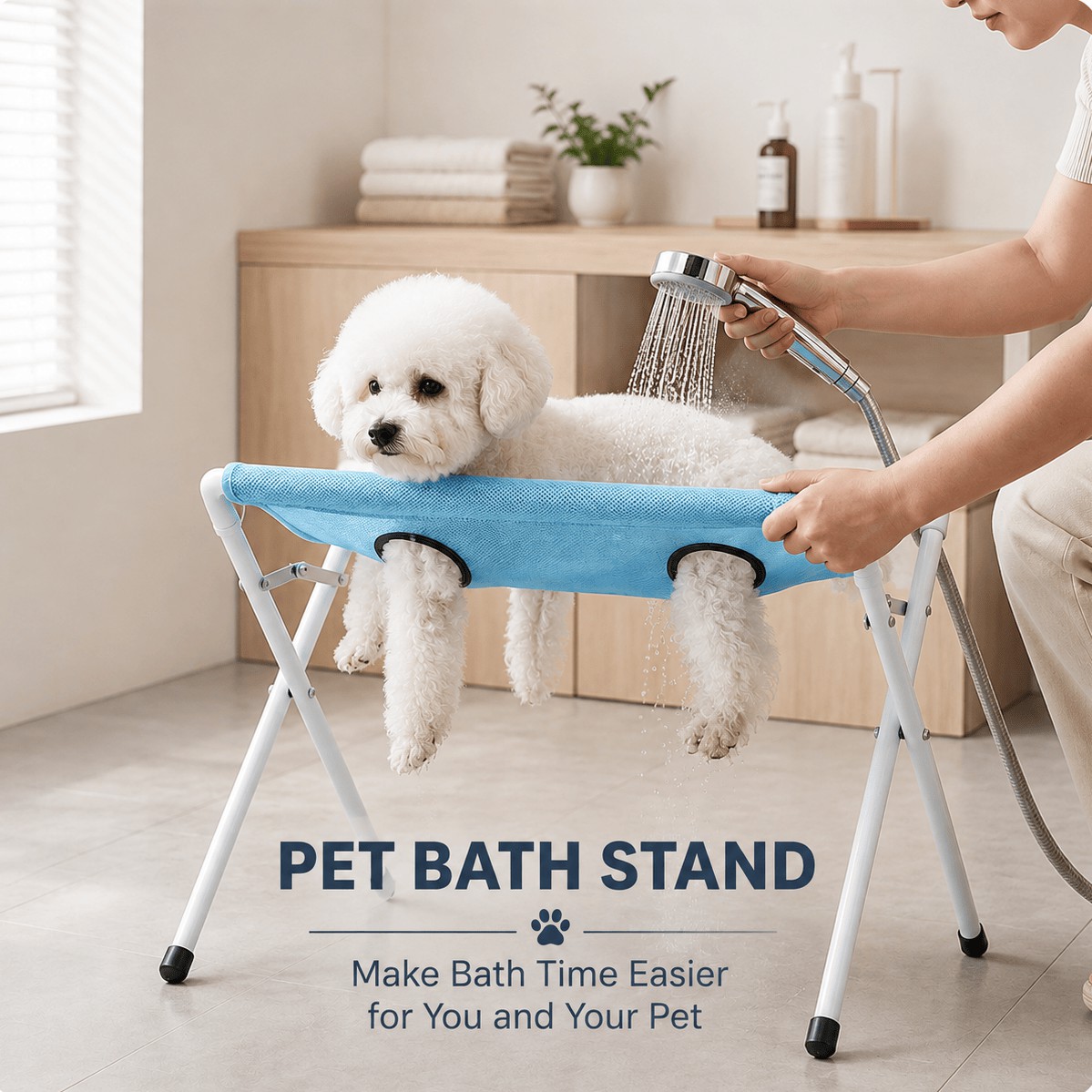 Foldable Dog Bathing Stand – Elevated Pet Grooming & Shower Platform for Dogs
