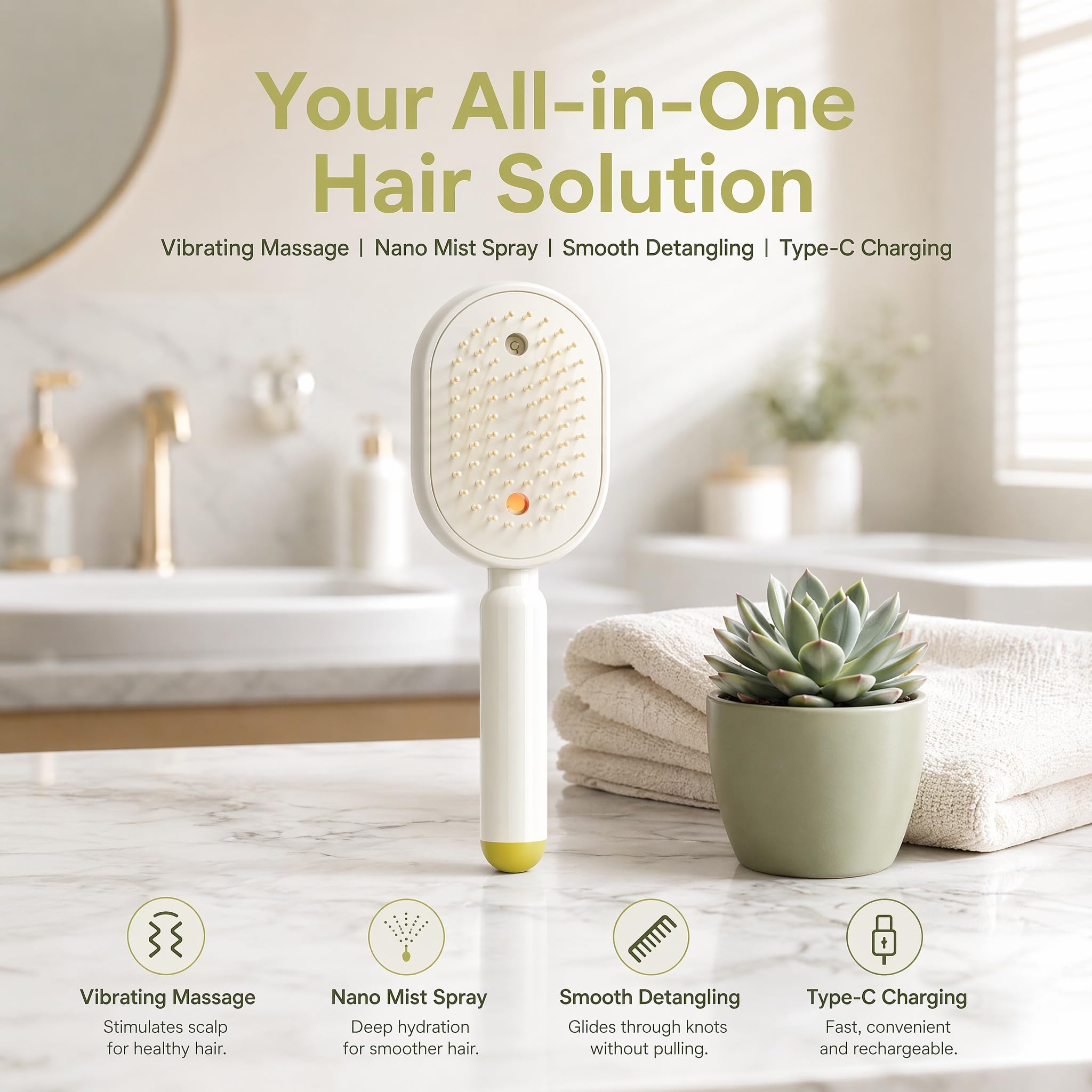 Electric Spray Massage Hair Brush – Self-Cleaning Anti-Frizz Detangling Comb